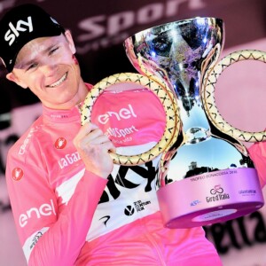 He's conquered yellow and red and now appears to be on track to win in pink - Chris Froome celebrates after his phenomenal Stage 19 Giro d'Italia win. Image: Sirotti.