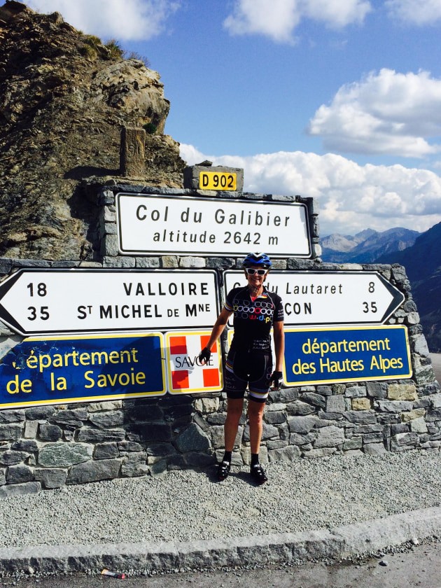 Helen Young at the summit of Col du Galibier in France. Photo: Helen Young
