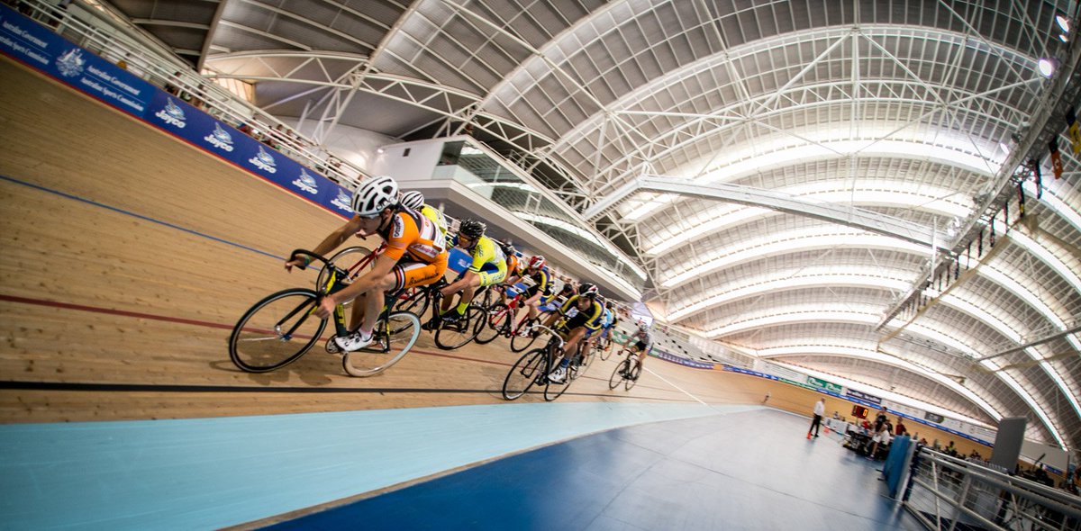 Riders on the boards of Adelaide's SuperDrome indoor track cycling facility. Image: Cycling Australia