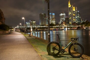 Taking a lap on the field at the steepest track in Europe, the Funkturm (Radio Tower) Berlin in 1950.