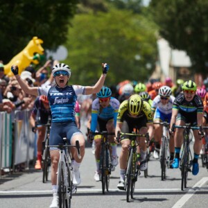The young Aussie leading a Team BMC rider during a day race in Holland.
