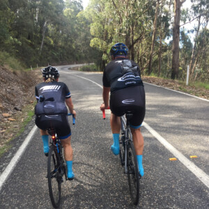 Nick Kourambas off the front during a club race. Skeptical of indoor training, Nick is curious to find out what all the Zwift fuss is about. Image: Supplied.