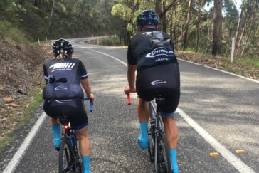 Nick Kourambas off the front during a club race. Skeptical of indoor training, Nick is curious to find out what all the Zwift fuss is about. Image: Supplied.