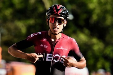 Froome with the spoils of his toil, the Team Sky rider on the podium after winning the 2018 Giro 'd Italia, his third successive Grand Tour victory. Image: Sirotti.