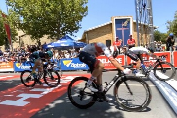 Cam Meyer celebrates after winning the 2020 National Jersey. Image: Mitchelton-Scott Instagram.