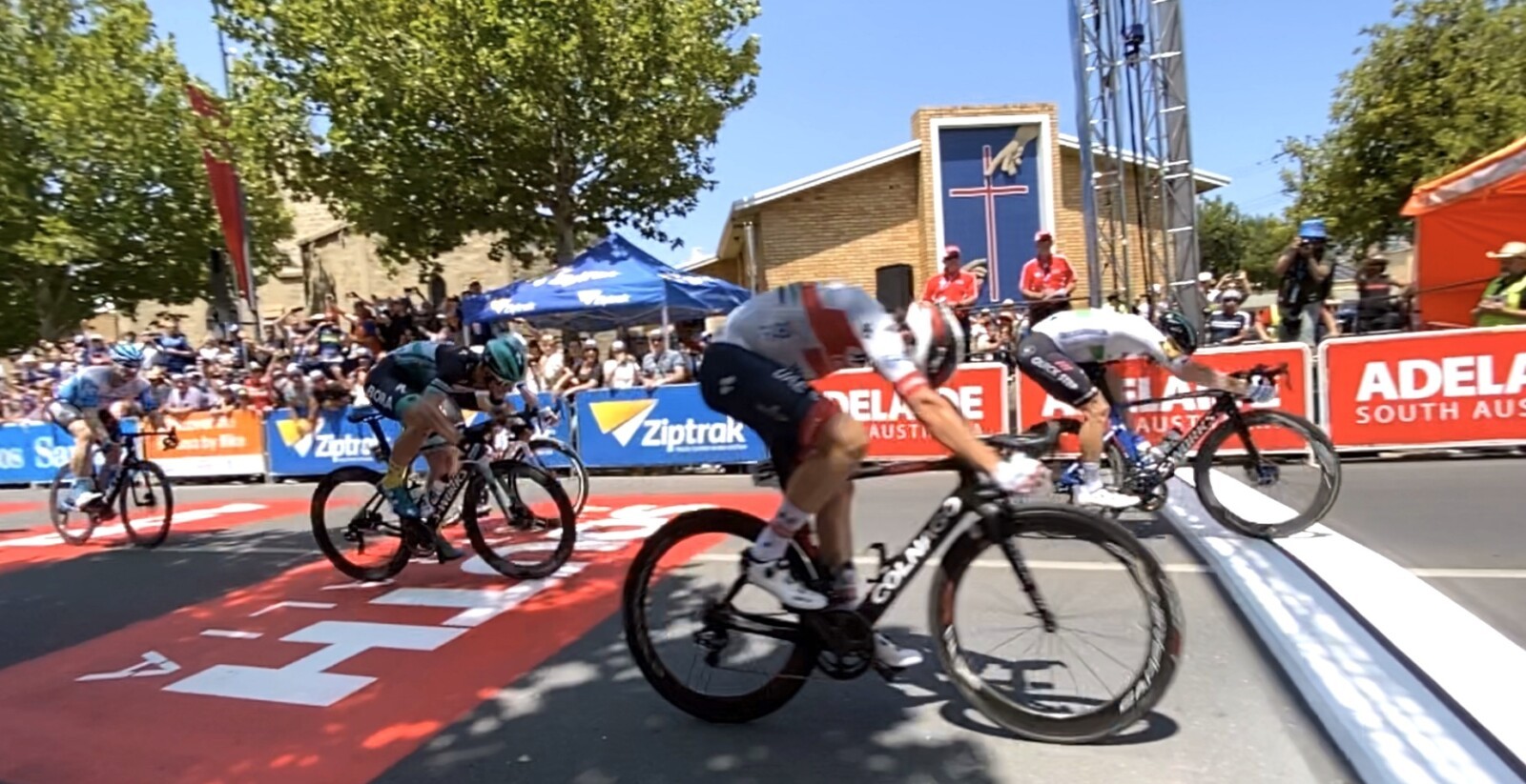 Cam Meyer celebrates after winning the 2020 National Jersey. Image: Mitchelton-Scott Instagram.