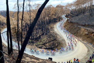 Stage 3 of the TDU passed through Cudlee Creek, an area severely impacted by fire just weeks earlier. Image: Nat Bromhead