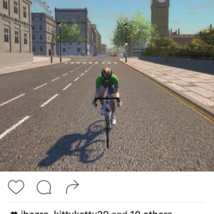 Julia continued to train through her pregnancy using the online Zwift platform.