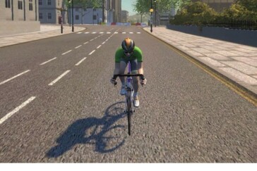 Julia continued to train through her pregnancy using the online Zwift platform.