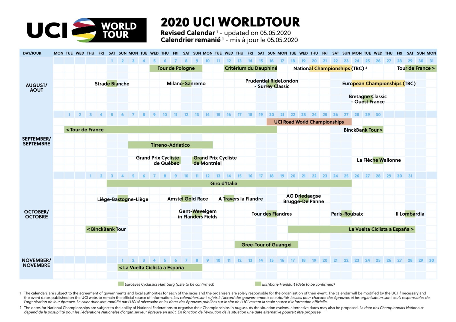 Uci road 2024 calendar 2020