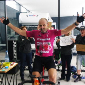 The virtual challenge received a huge amount of media attention. Here, Michael Tomalaris of SBS interviews Rupert during the ride.