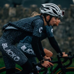 Bicycling Australia Black Sheep kit ambassadors Aiden and Sarah near Barrenjoey Lighthouse at Palm Beach North of Sydney.