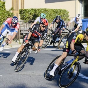 Jasper Stuyven hurtling toward the finish line of the 2021 Milan San Remo. Image: Lotto Soudal