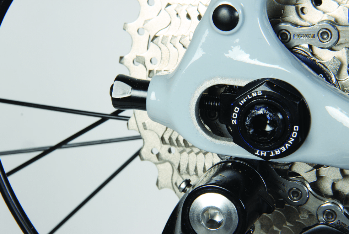 Trek’s ‘Stranglehold’ dropout enables chain tensioning for a singlespeed build.