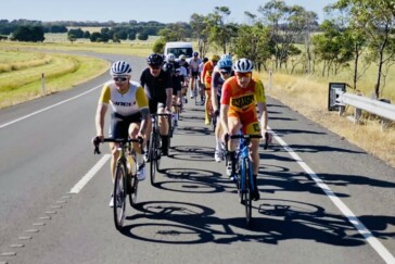 Roads improved in later years and the backmarkers form a perfect echelon heading down the Geelong Road to Warrnambool in the 1978 race, eventually won by Denis Shaw.Photo courtesy Ray Bowles.