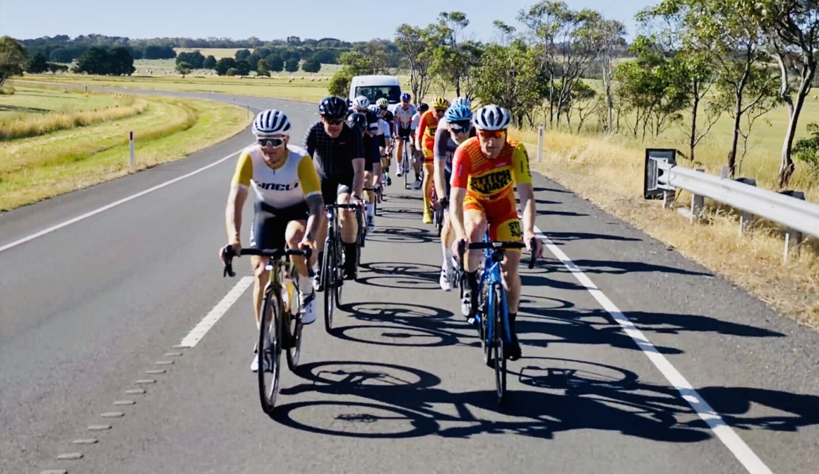 Roads improved in later years and the backmarkers form a perfect echelon heading down the Geelong Road to Warrnambool in the 1978 race, eventually won by Denis Shaw.Photo courtesy Ray Bowles.