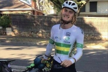 Leif Justham at the start of his round Australia ride to help raise awareness of environmental issues. Image: Stirling Districts FC.