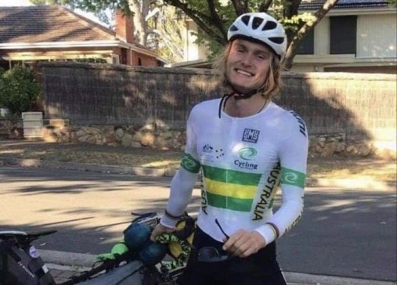 Leif Justham at the start of his round Australia ride to help raise awareness of environmental issues. Image: Stirling Districts FC.