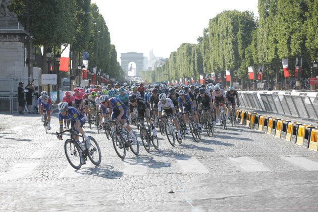 Deceuninck Quickstep Riders Were Working To Set Mark Cavendish Up For The Sprint In The Final Lap Of The Champs Élysées. But A Late Attack By Bora Hansgrohe Then Rocket Fast Sprint By Wout Van Aert Changed History. Image: Sirotti.